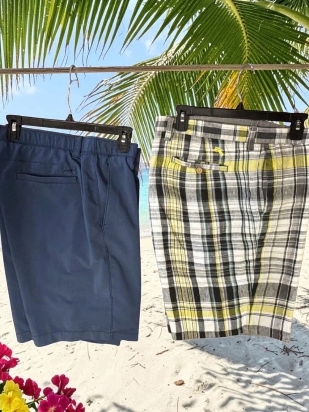 Tommy Bahama, Men,2 Casual Shorts $18 Each,Sz 38,Bermuda,Blue,Yellow checkered.!